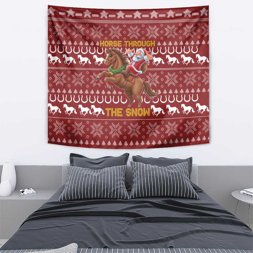 Horse Through The Snow Christmas Design Tapestry Xmas Holiday Patterns - Wonder Print Shop