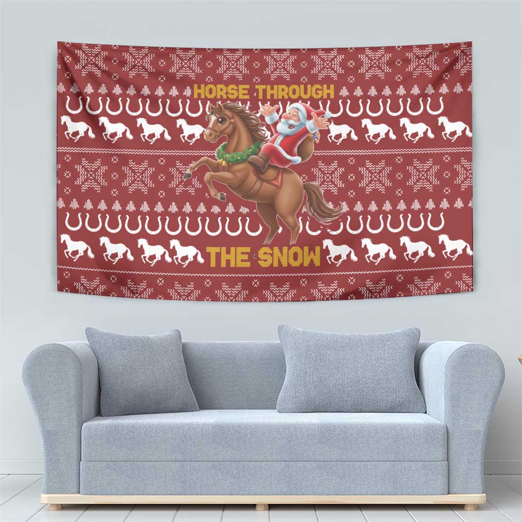 Horse Through The Snow Christmas Design Tapestry Xmas Holiday Patterns - Wonder Print Shop