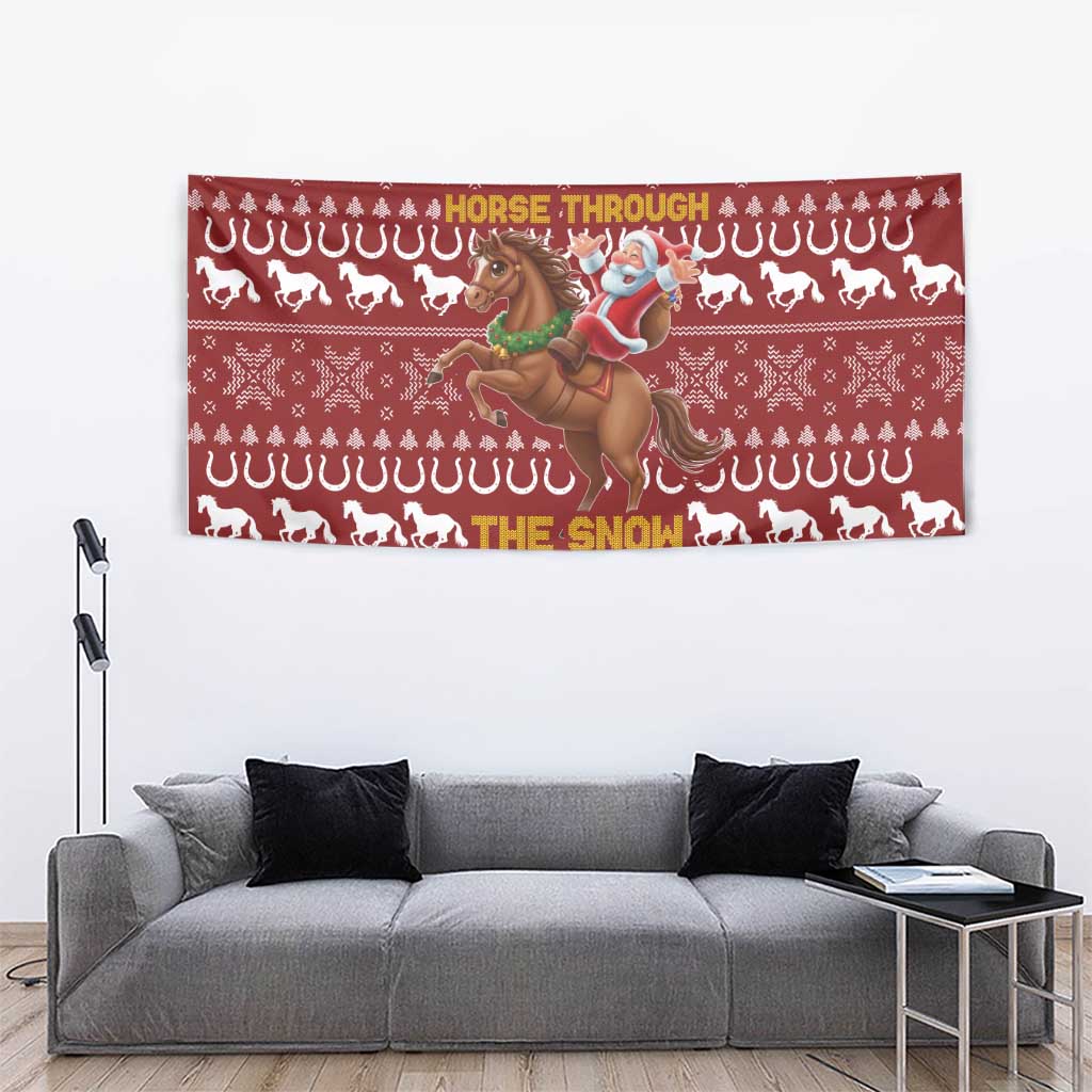 Horse Through The Snow Christmas Design Tapestry Xmas Holiday Patterns - Wonder Print Shop