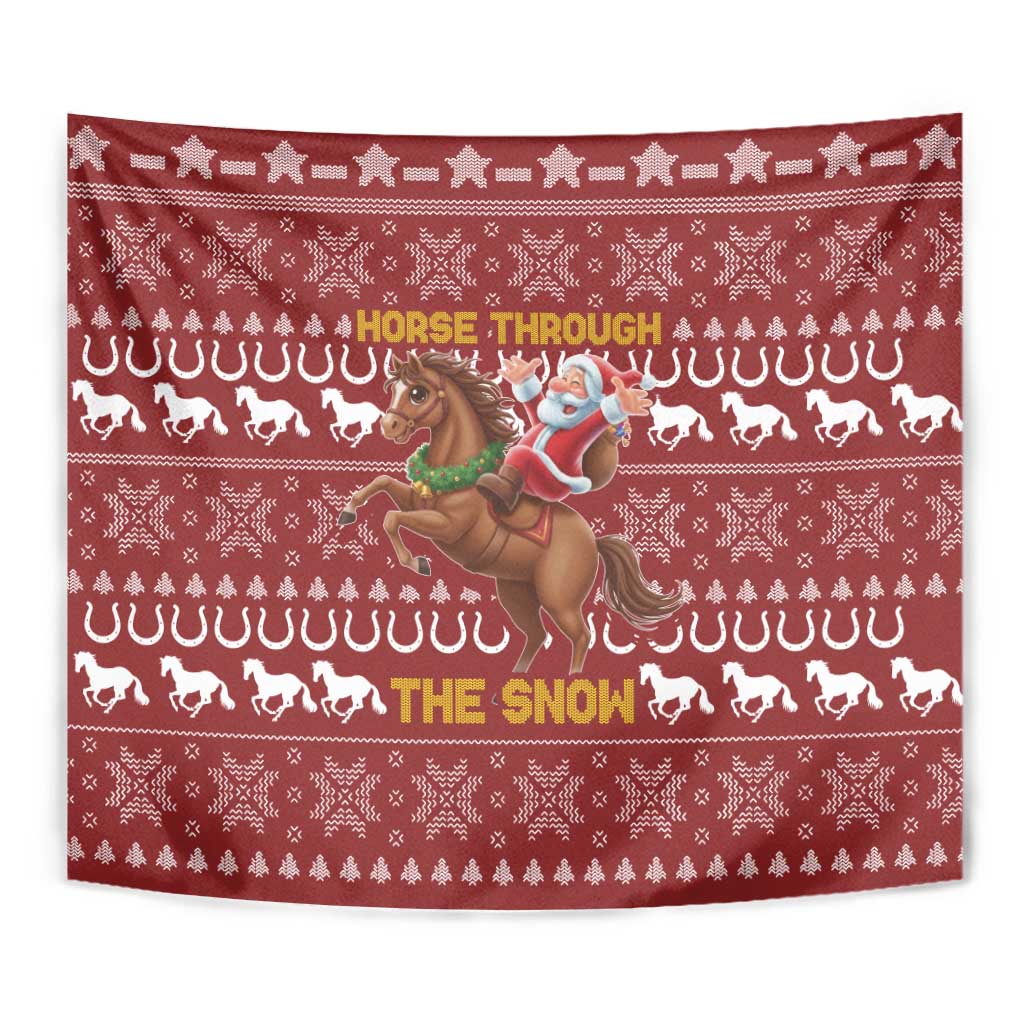 Horse Through The Snow Christmas Design Tapestry Xmas Holiday Patterns - Wonder Print Shop