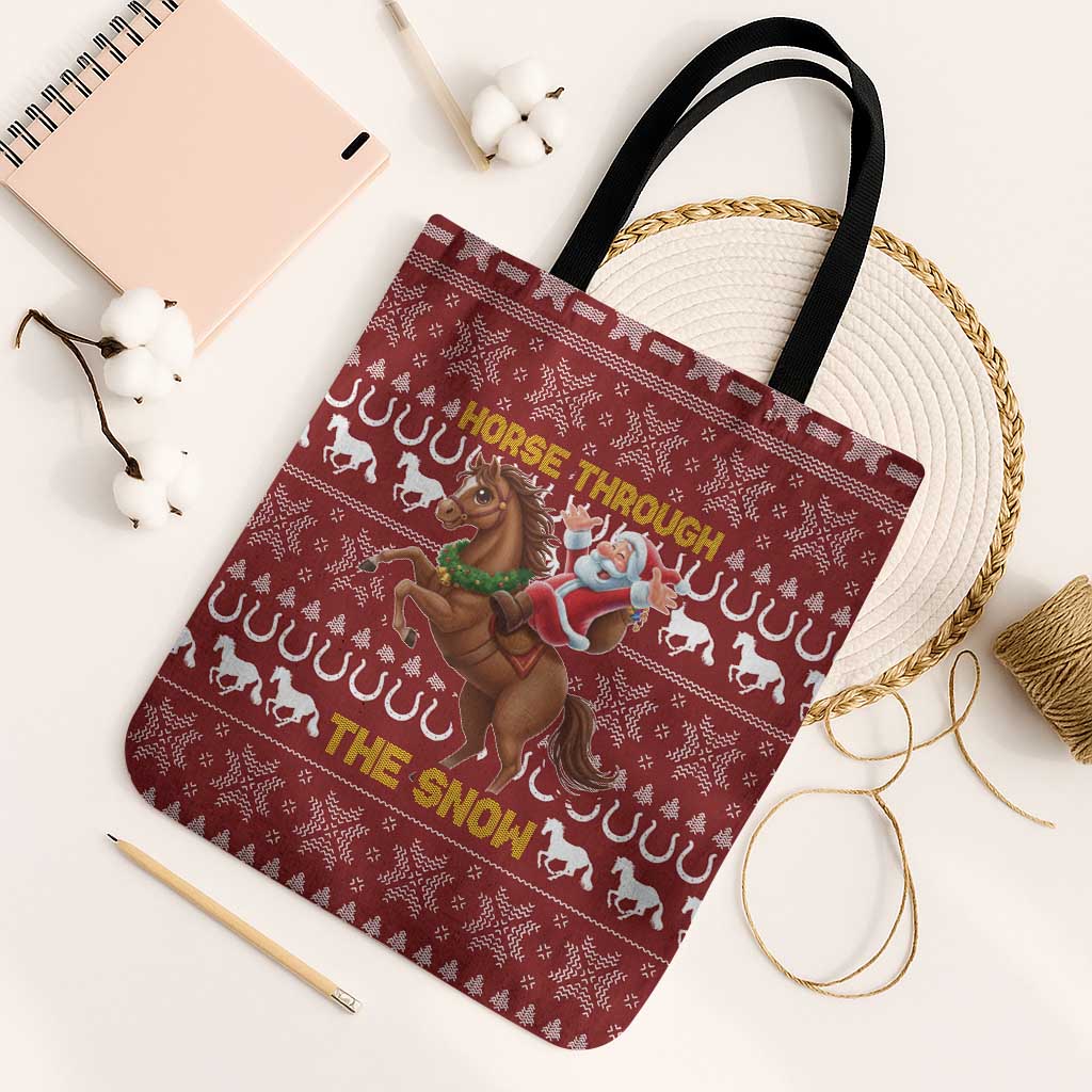 Horse Through The Snow Christmas Design Tote Bag Xmas Holiday Patterns - Wonder Print Shop