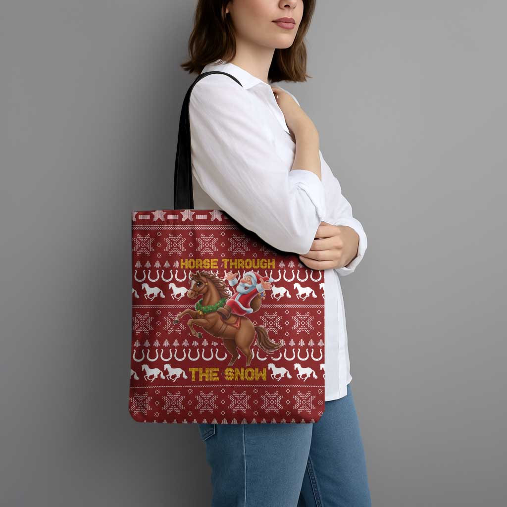 Horse Through The Snow Christmas Design Tote Bag Xmas Holiday Patterns - Wonder Print Shop