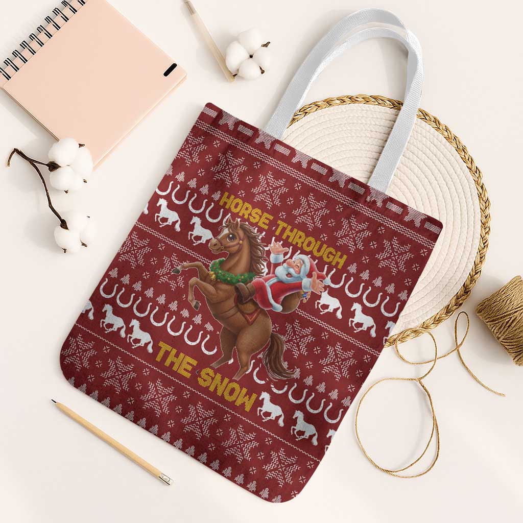 Horse Through The Snow Christmas Design Tote Bag Xmas Holiday Patterns - Wonder Print Shop
