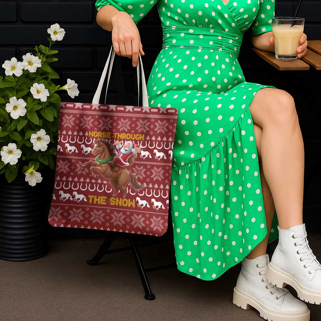 Horse Through The Snow Christmas Design Tote Bag Xmas Holiday Patterns - Wonder Print Shop