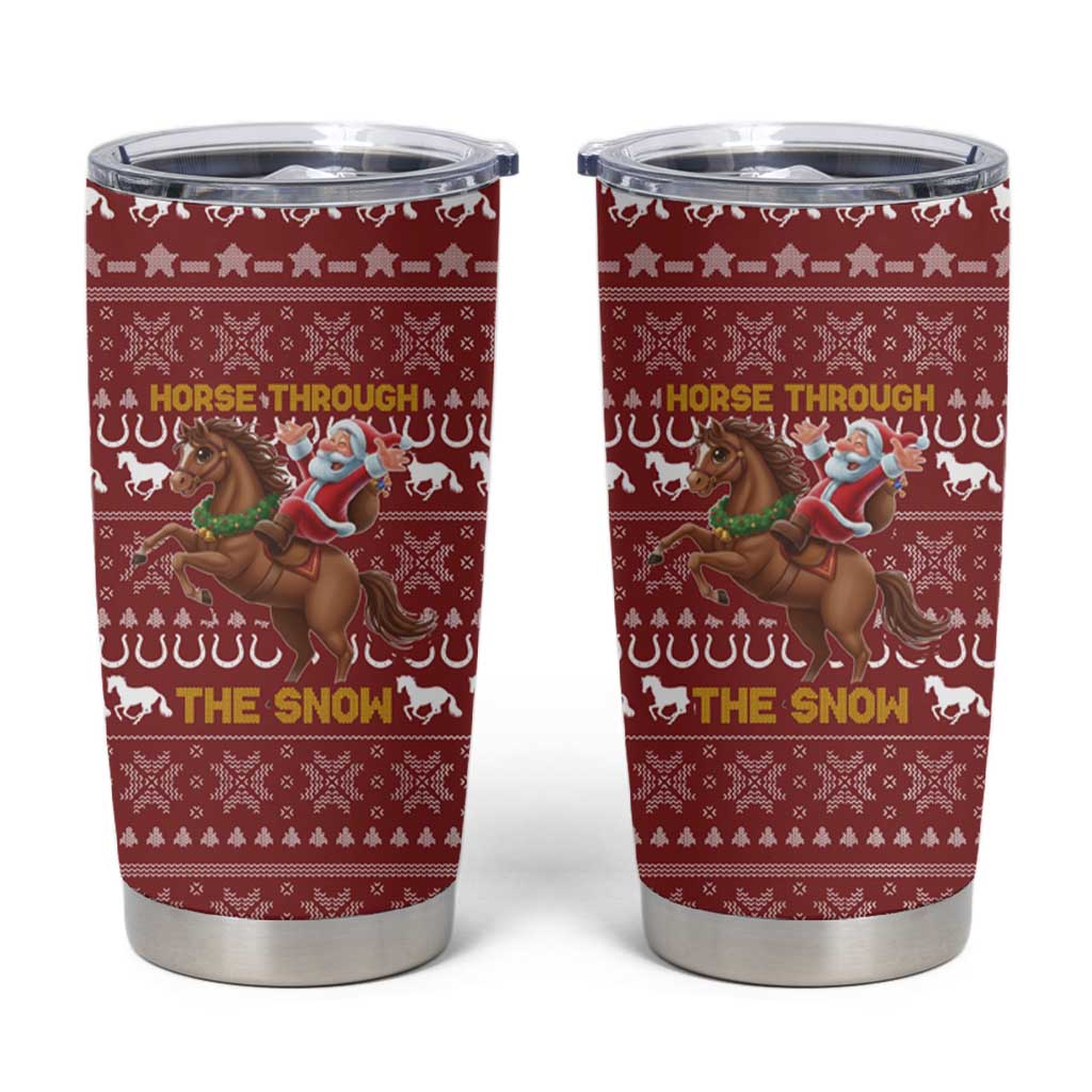 Horse Through The Snow Christmas Design Tumbler Cup Xmas Holiday Patterns - Wonder Print Shop