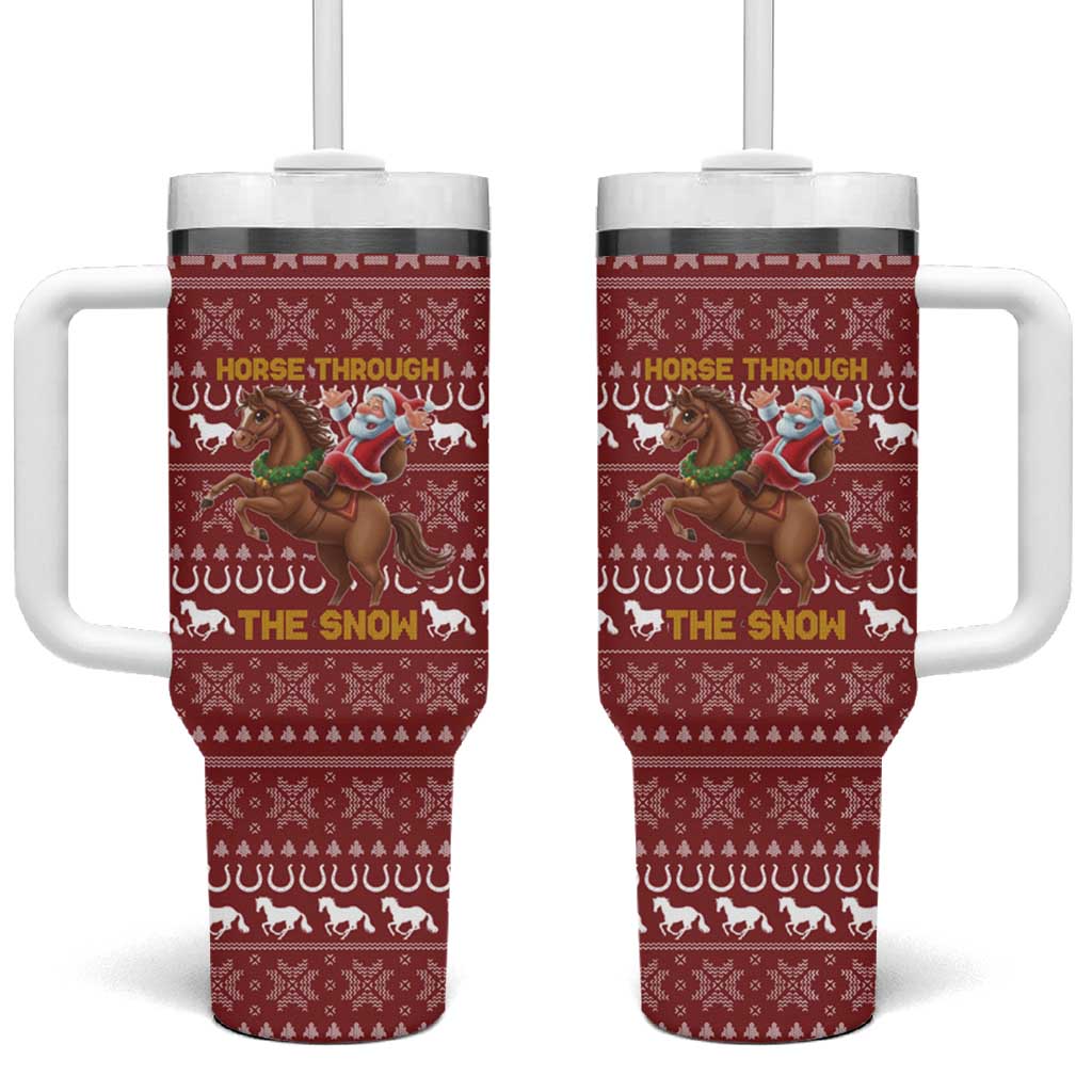 Horse Through The Snow Christmas Design Tumbler With Handle Xmas Holiday Patterns - Wonder Print Shop