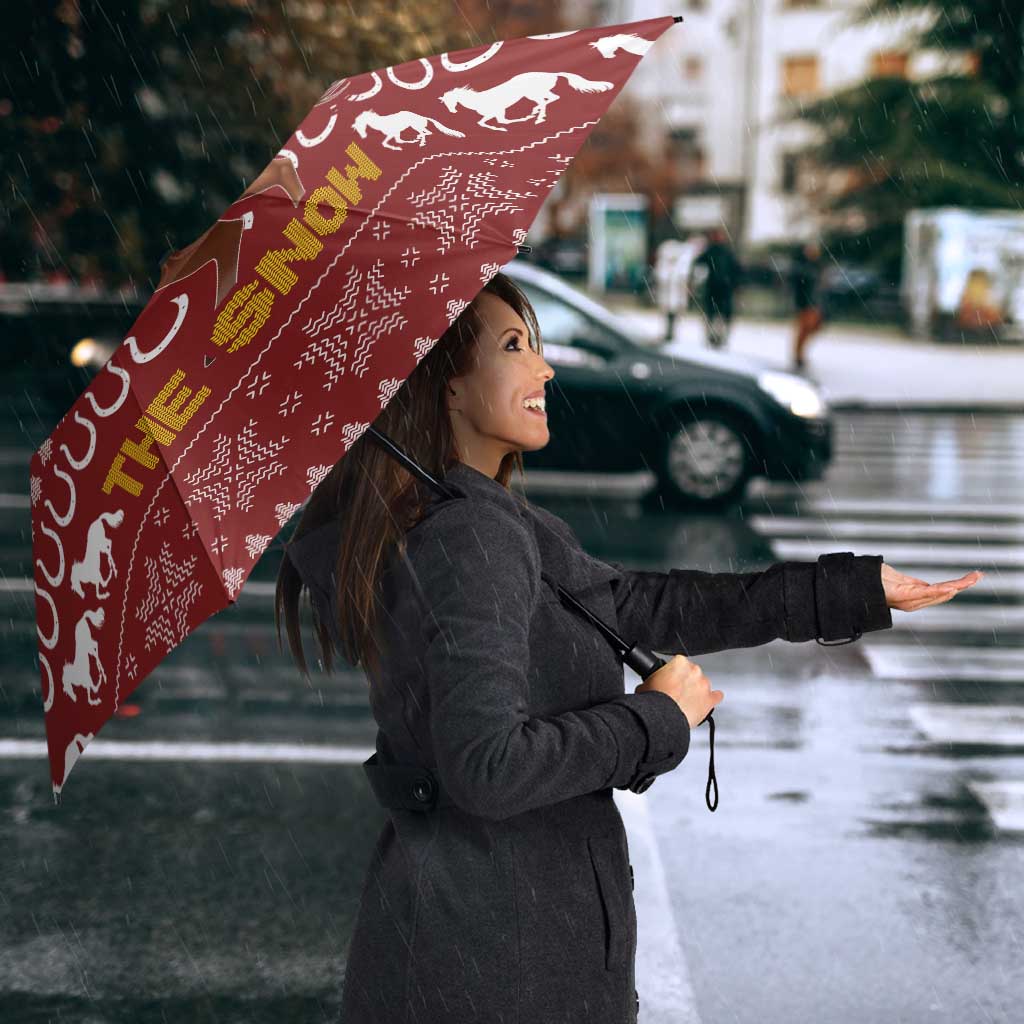 Horse Through The Snow Christmas Design Umbrella Xmas Holiday Patterns - Wonder Print Shop