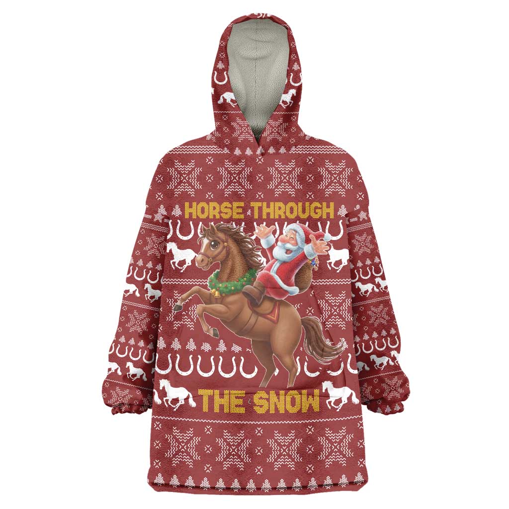 Horse Through The Snow Christmas Design Wearable Blanket Hoodie Xmas Holiday Patterns - Wonder Print Shop