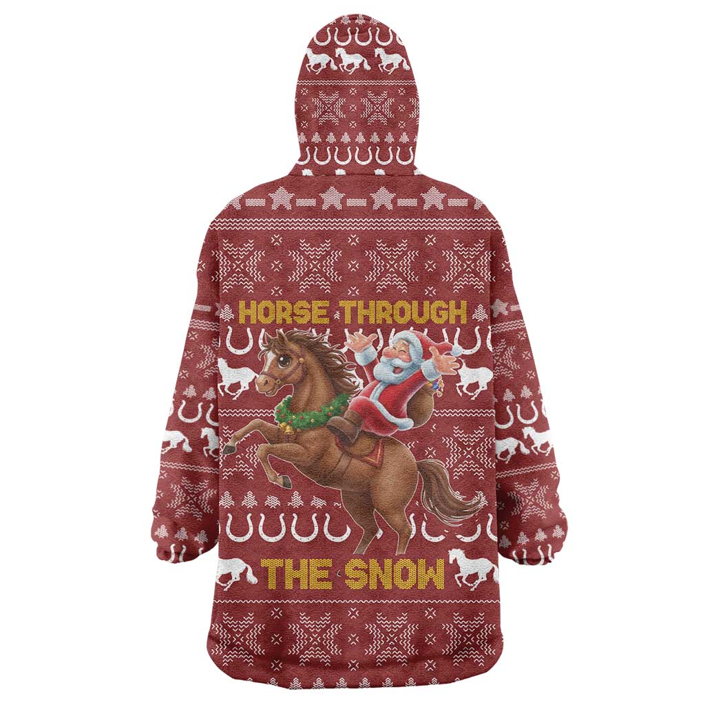 Horse Through The Snow Christmas Design Wearable Blanket Hoodie Xmas Holiday Patterns - Wonder Print Shop