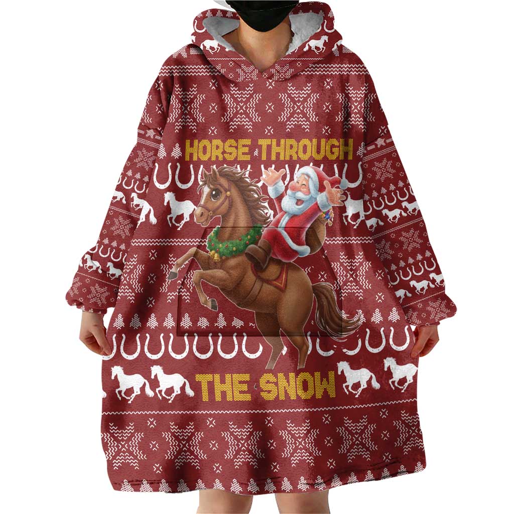 Horse Through The Snow Christmas Design Wearable Blanket Hoodie Xmas Holiday Patterns - Wonder Print Shop