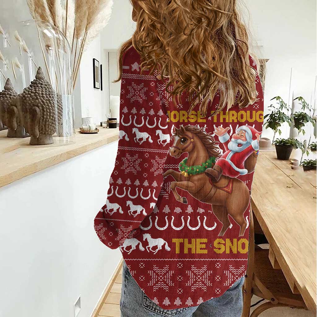 Horse Through The Snow Christmas Design Women Casual Shirt Xmas Holiday Patterns - Wonder Print Shop