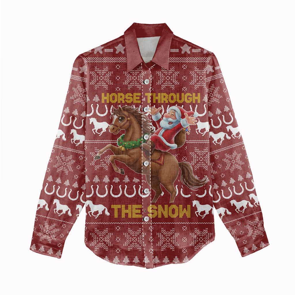 Horse Through The Snow Christmas Design Women Casual Shirt Xmas Holiday Patterns - Wonder Print Shop