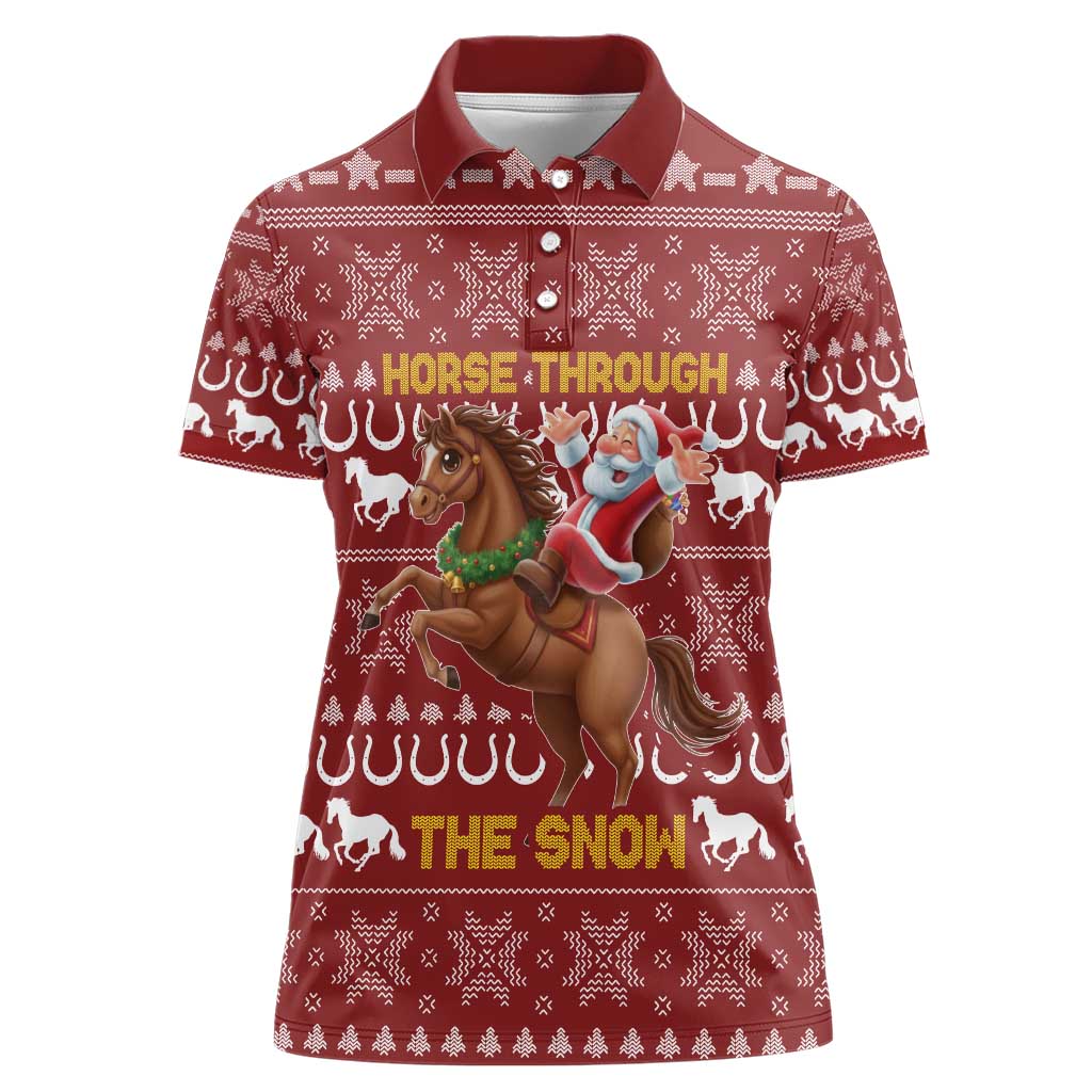 Horse Through The Snow Christmas Design Women Polo Shirt Xmas Holiday Patterns - Wonder Print Shop