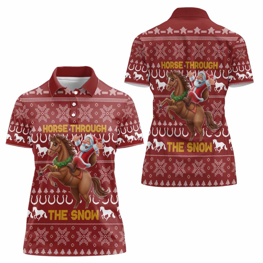 Horse Through The Snow Christmas Design Women Polo Shirt Xmas Holiday Patterns - Wonder Print Shop
