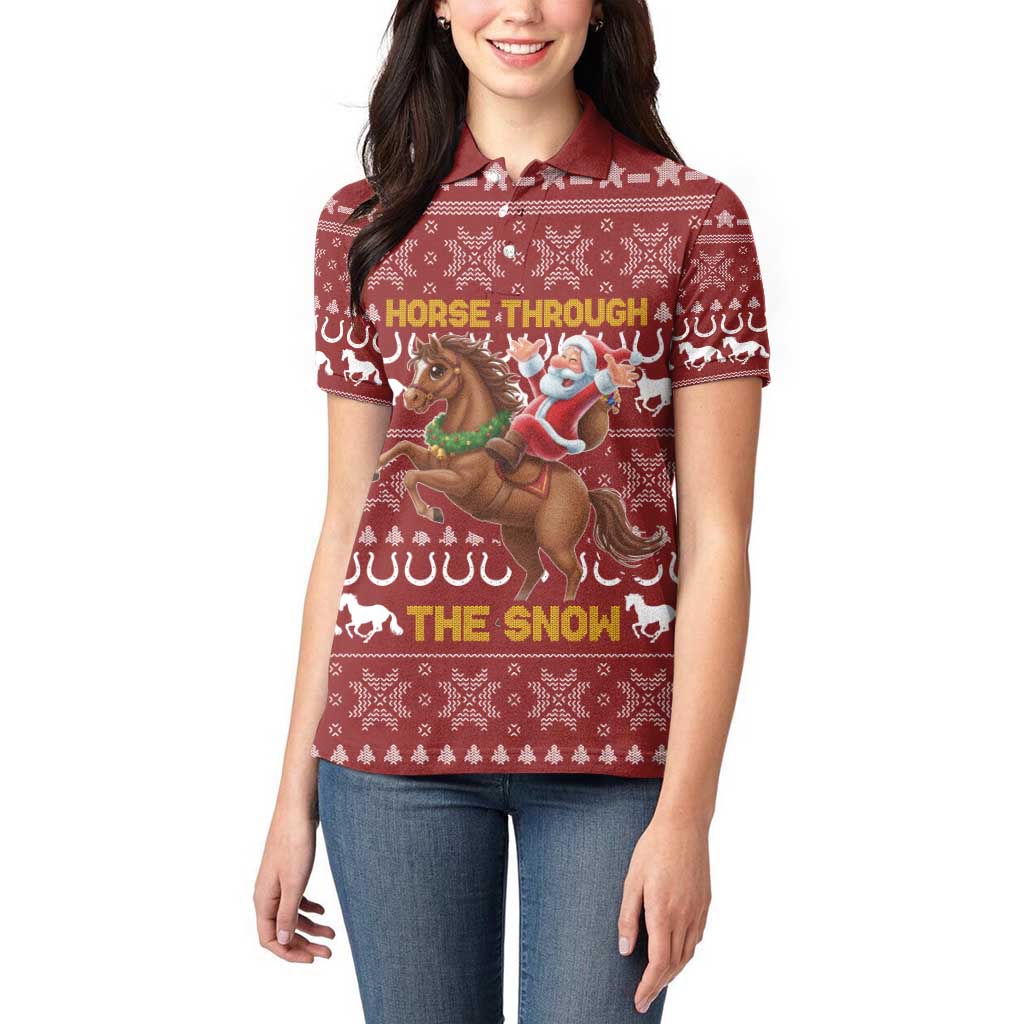 Horse Through The Snow Christmas Design Women Polo Shirt Xmas Holiday Patterns - Wonder Print Shop