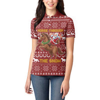 Horse Through The Snow Christmas Design Women Polo Shirt Xmas Holiday Patterns - Wonder Print Shop