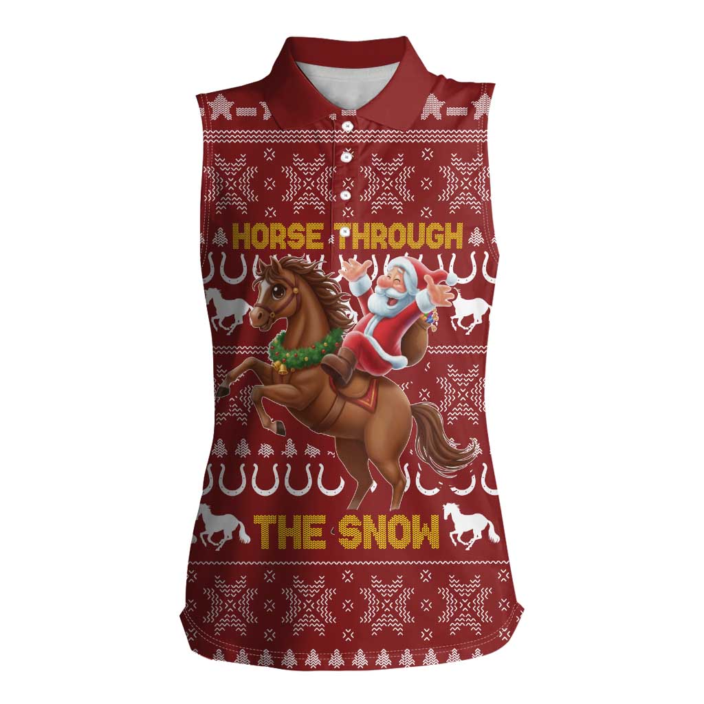 Horse Through The Snow Christmas Design Women Sleeveless Polo Shirt Xmas Holiday Patterns - Wonder Print Shop