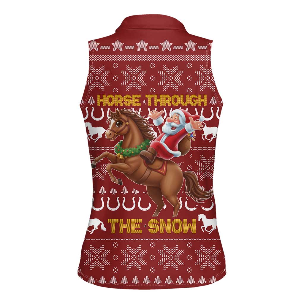 Horse Through The Snow Christmas Design Women Sleeveless Polo Shirt Xmas Holiday Patterns - Wonder Print Shop
