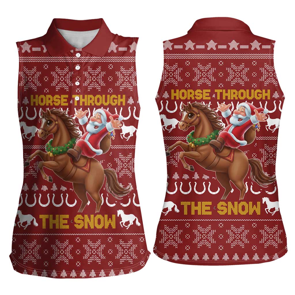 Horse Through The Snow Christmas Design Women Sleeveless Polo Shirt Xmas Holiday Patterns - Wonder Print Shop