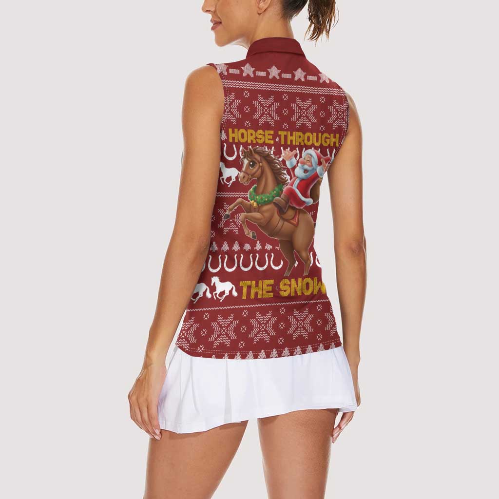 Horse Through The Snow Christmas Design Women Sleeveless Polo Shirt Xmas Holiday Patterns - Wonder Print Shop