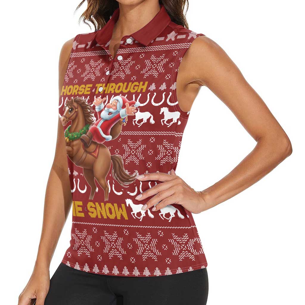 Horse Through The Snow Christmas Design Women Sleeveless Polo Shirt Xmas Holiday Patterns - Wonder Print Shop