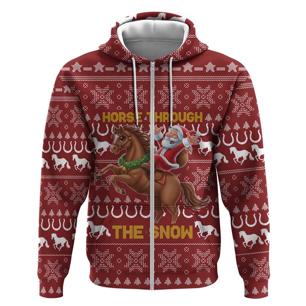 Horse Through The Snow Christmas Design Zip Hoodie Xmas Holiday Patterns - Wonder Print Shop