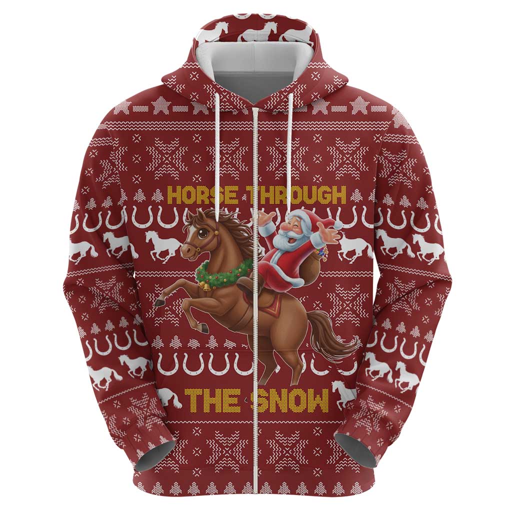 Horse Through The Snow Christmas Design Zip Hoodie Xmas Holiday Patterns - Wonder Print Shop