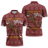 Horse Through The Snow Christmas Design Zipper Polo Shirt Xmas Holiday Patterns - Wonder Print Shop