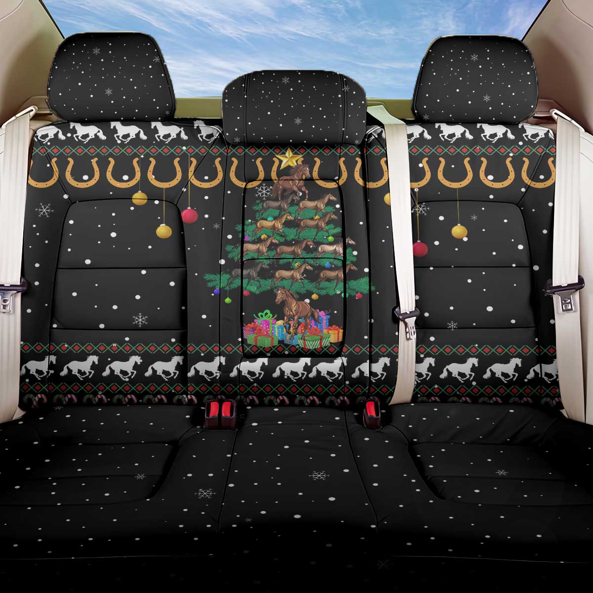 Horse Christmas Tree Christmas Design Back Car Seat Cover Xmas Holiday Patterns - Wonder Print Shop
