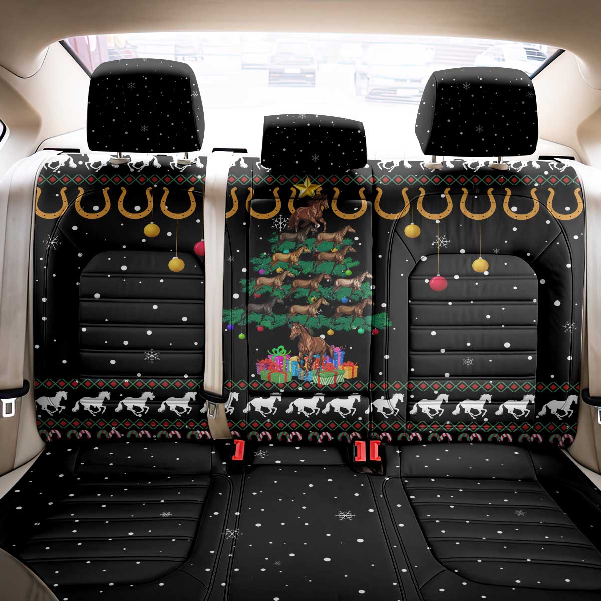 Horse Christmas Tree Christmas Design Back Car Seat Cover Xmas Holiday Patterns - Wonder Print Shop