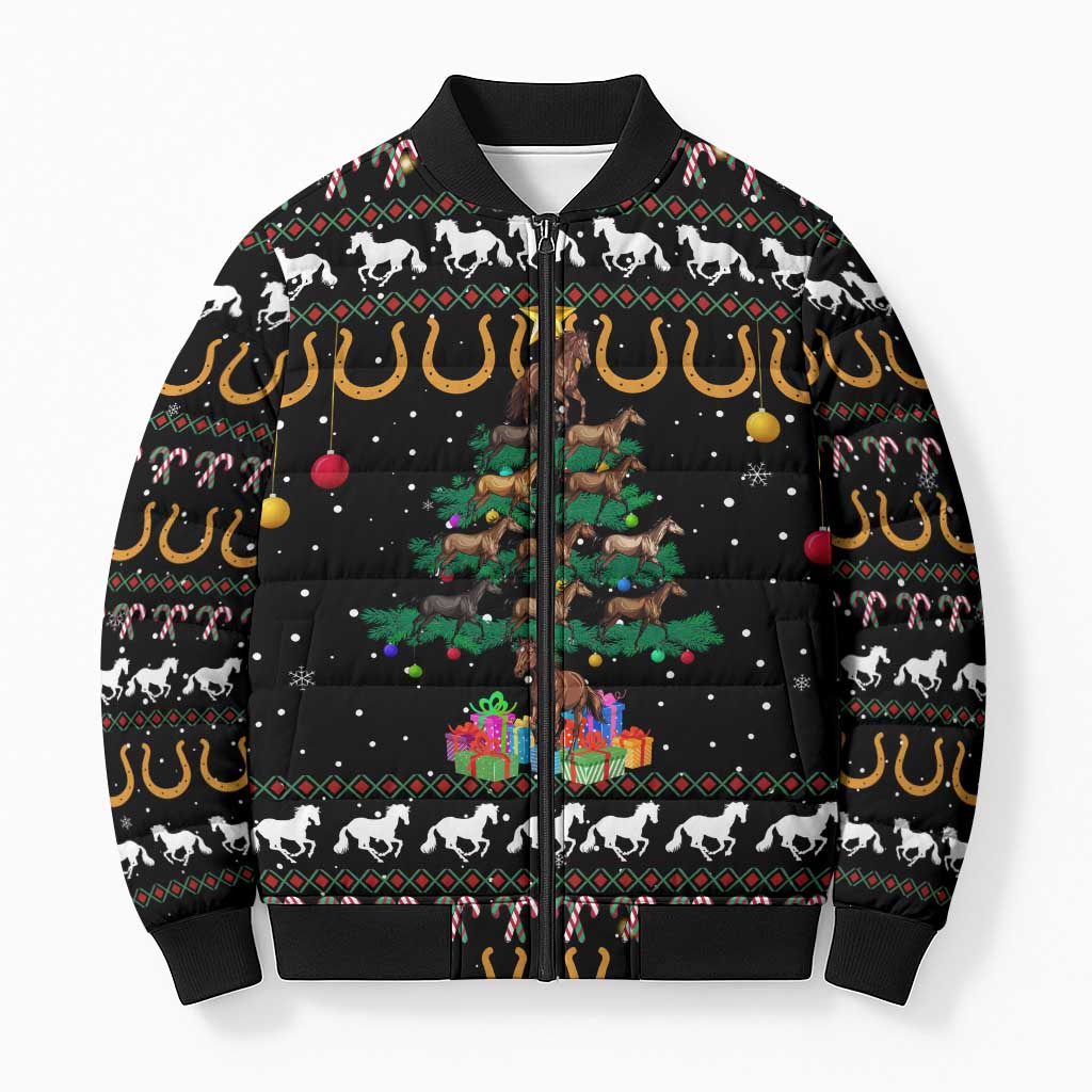 Horse Christmas Tree Christmas Design Bomber Puffer Jacket Xmas Holiday Patterns - Wonder Print Shop