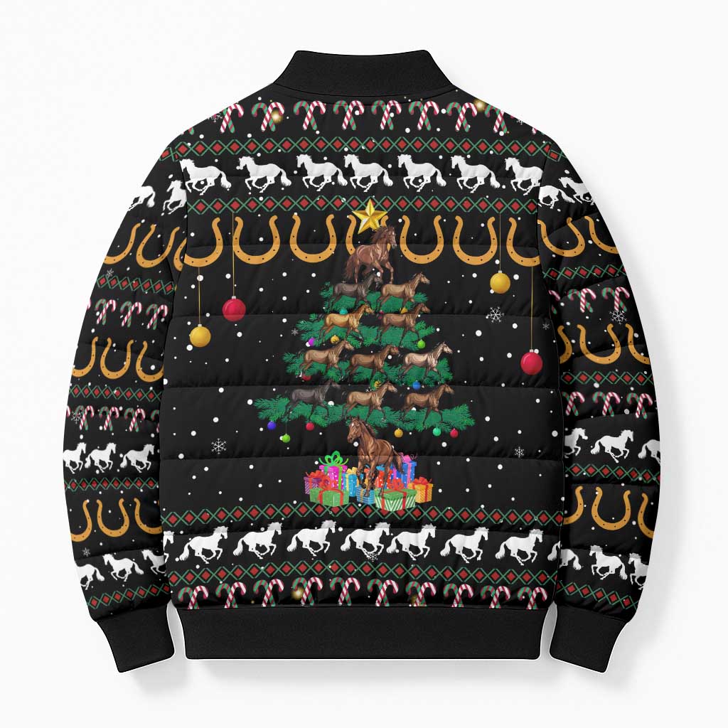 Horse Christmas Tree Christmas Design Bomber Puffer Jacket Xmas Holiday Patterns - Wonder Print Shop