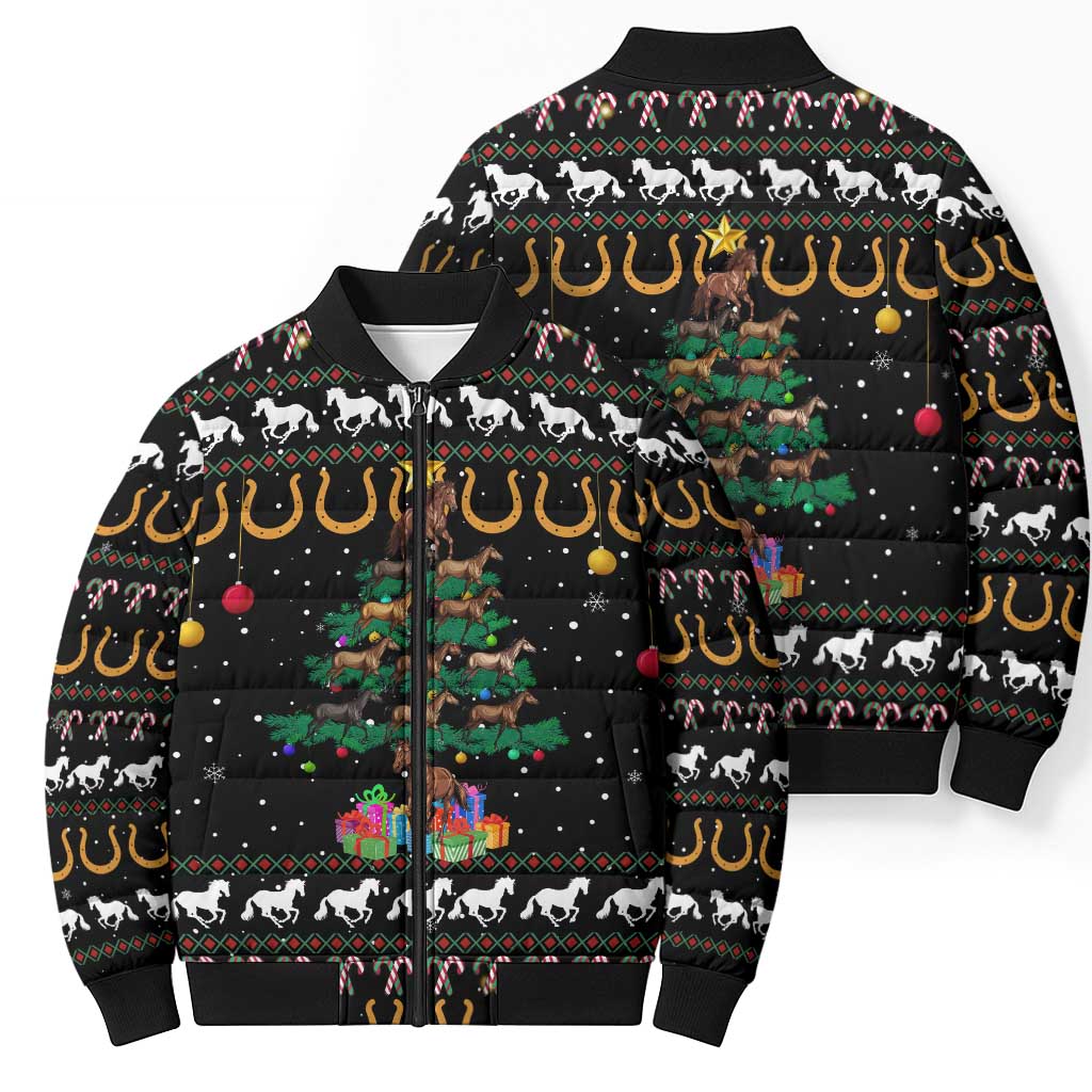 Horse Christmas Tree Christmas Design Bomber Puffer Jacket Xmas Holiday Patterns - Wonder Print Shop