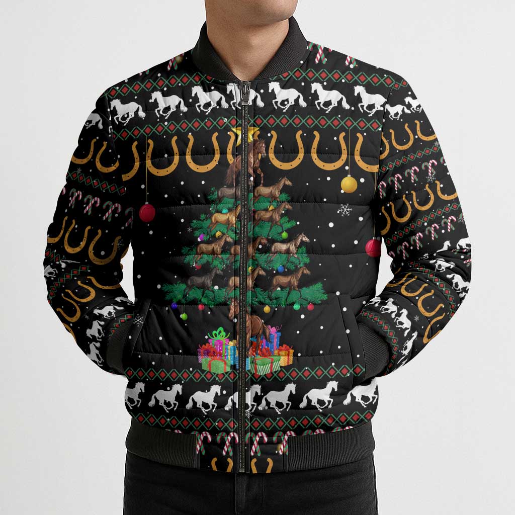 Horse Christmas Tree Christmas Design Bomber Puffer Jacket Xmas Holiday Patterns - Wonder Print Shop