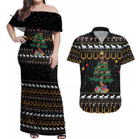 Horse Christmas Tree Christmas Design Couples Matching Off Shoulder Maxi Dress and Hawaiian Shirt Xmas Holiday Patterns - Wonder Print Shop