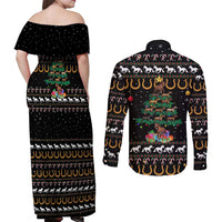 Horse Christmas Tree Christmas Design Couples Matching Off Shoulder Maxi Dress and Long Sleeve Button Shirt Xmas Holiday Patterns - Wonder Print Shop