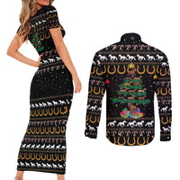 Horse Christmas Tree Christmas Design Couples Matching Short Sleeve Bodycon Dress and Long Sleeve Button Shirt Xmas Holiday Patterns - Wonder Print Shop
