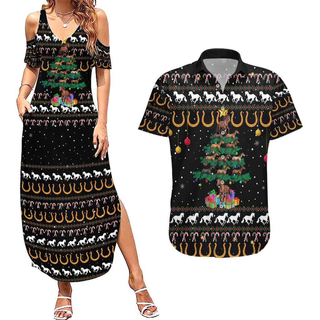 Horse Christmas Tree Christmas Design Couples Matching Summer Maxi Dress and Hawaiian Shirt Xmas Holiday Patterns - Wonder Print Shop