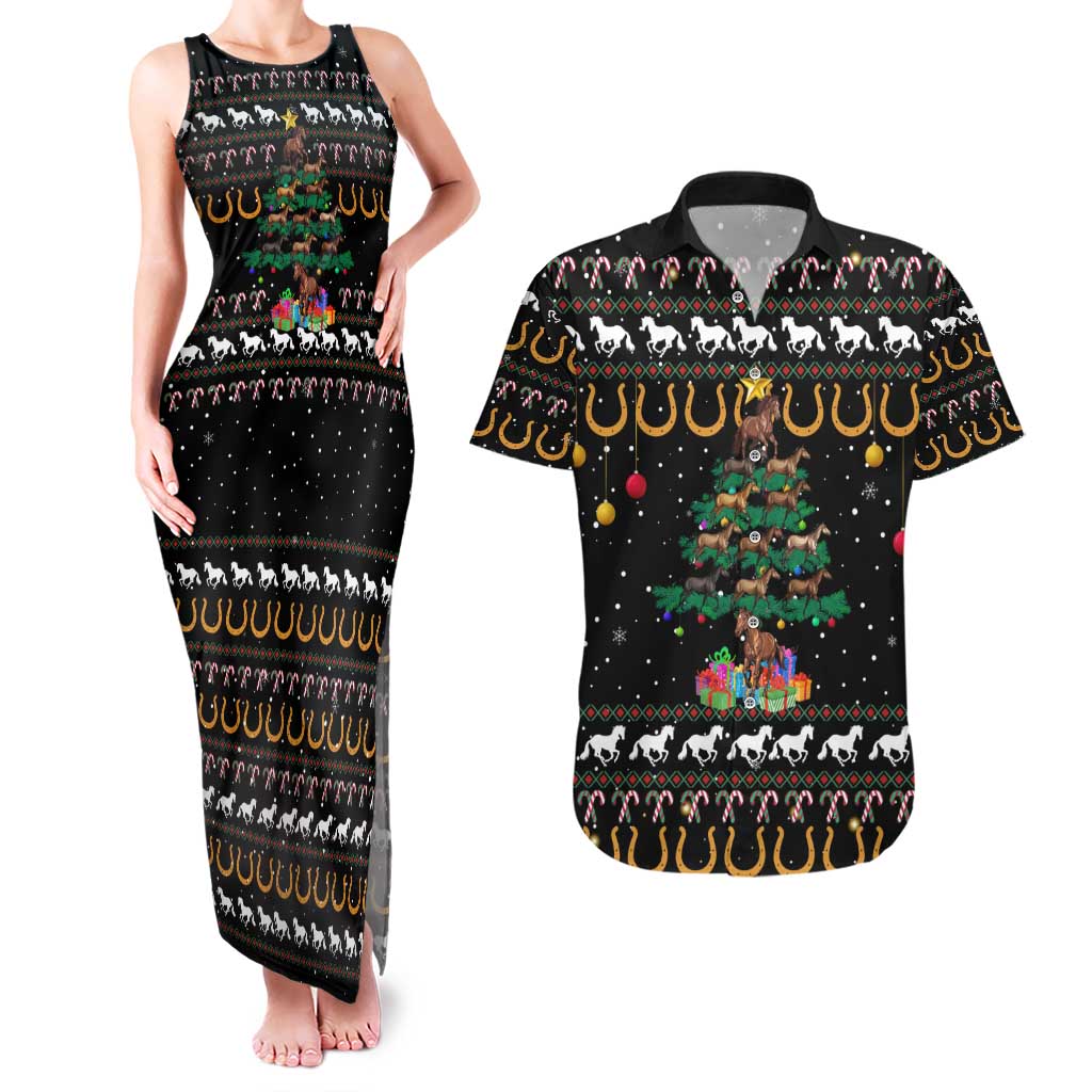 Horse Christmas Tree Christmas Design Couples Matching Tank Maxi Dress and Hawaiian Shirt Xmas Holiday Patterns - Wonder Print Shop