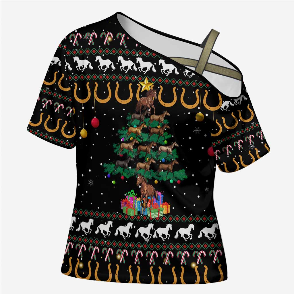 Horse Christmas Tree Christmas Design Cross Shoulder Shirt Xmas Holiday Patterns - Wonder Print Shop