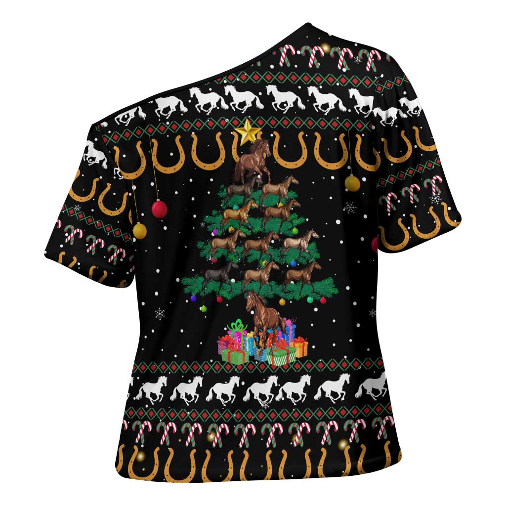 Horse Christmas Tree Christmas Design Cross Shoulder Shirt Xmas Holiday Patterns - Wonder Print Shop