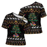 Horse Christmas Tree Christmas Design Cross Shoulder Shirt Xmas Holiday Patterns - Wonder Print Shop