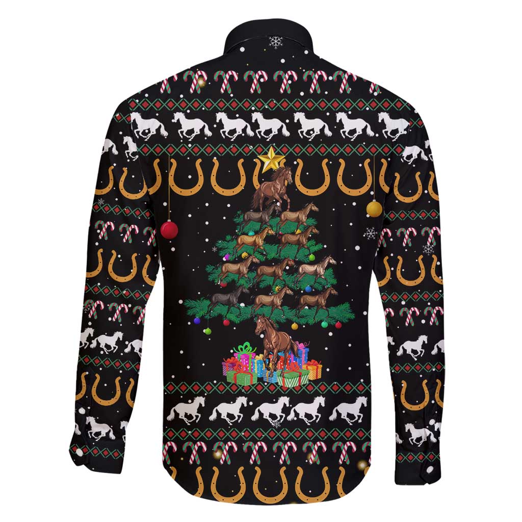 Horse Christmas Tree Christmas Design Family Matching Long Sleeve Bodycon Dress and Hawaiian Shirt Xmas Holiday Patterns - Wonder Print Shop