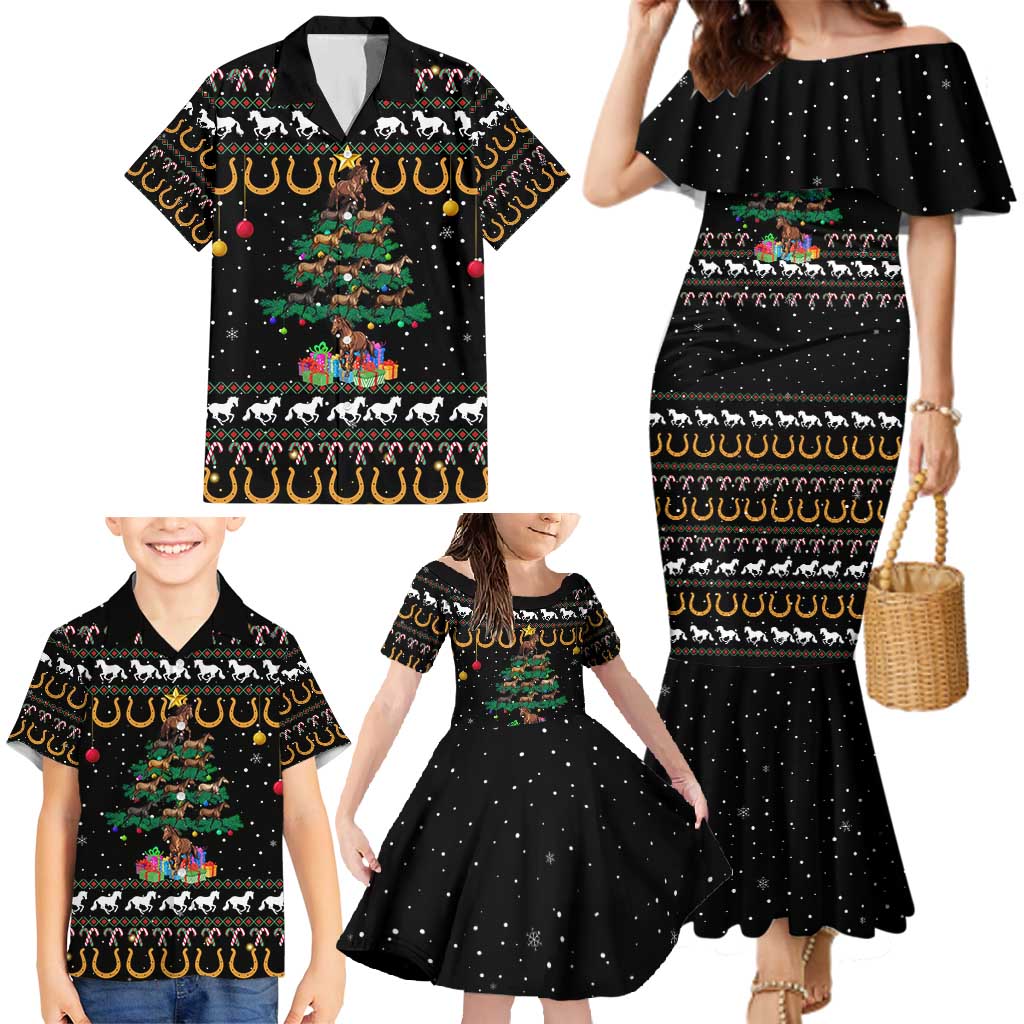 Horse Christmas Tree Christmas Design Family Matching Mermaid Dress and Hawaiian Shirt Xmas Holiday Patterns - Wonder Print Shop