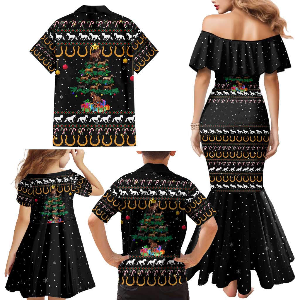 Horse Christmas Tree Christmas Design Family Matching Mermaid Dress and Hawaiian Shirt Xmas Holiday Patterns - Wonder Print Shop