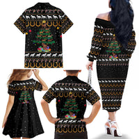 Horse Christmas Tree Christmas Design Family Matching Off The Shoulder Long Sleeve Dress and Hawaiian Shirt Xmas Holiday Patterns - Wonder Print Shop
