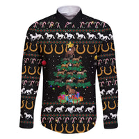 Horse Christmas Tree Christmas Design Family Matching Off The Shoulder Long Sleeve Dress and Hawaiian Shirt Xmas Holiday Patterns - Wonder Print Shop