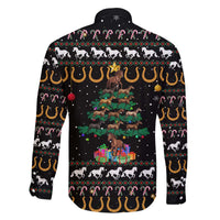 Horse Christmas Tree Christmas Design Family Matching Off The Shoulder Long Sleeve Dress and Hawaiian Shirt Xmas Holiday Patterns - Wonder Print Shop