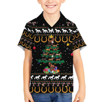 Horse Christmas Tree Christmas Design Family Matching Off The Shoulder Long Sleeve Dress and Hawaiian Shirt Xmas Holiday Patterns - Wonder Print Shop