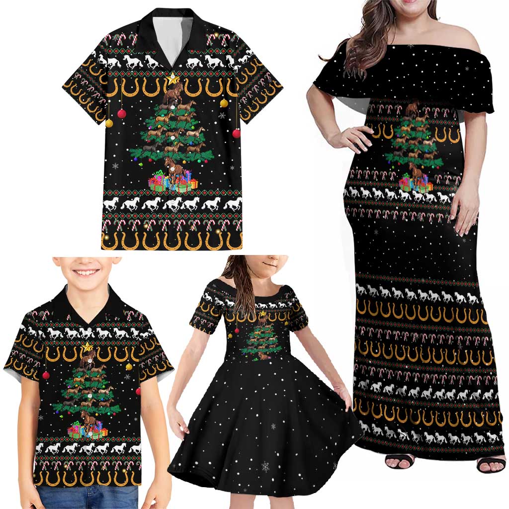 Horse Christmas Tree Christmas Design Family Matching Off Shoulder Maxi Dress and Hawaiian Shirt Xmas Holiday Patterns - Wonder Print Shop